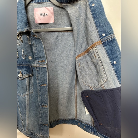 MSGM Oversized Denim Jeweled Jacket, Size 40 / Small - Picture 5 of 14